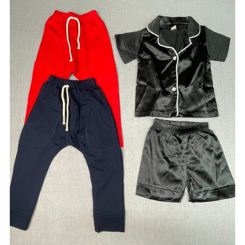 Boy's Red and Navy Sweat Pants and Black Pajama's Set Bundle Small Size USED